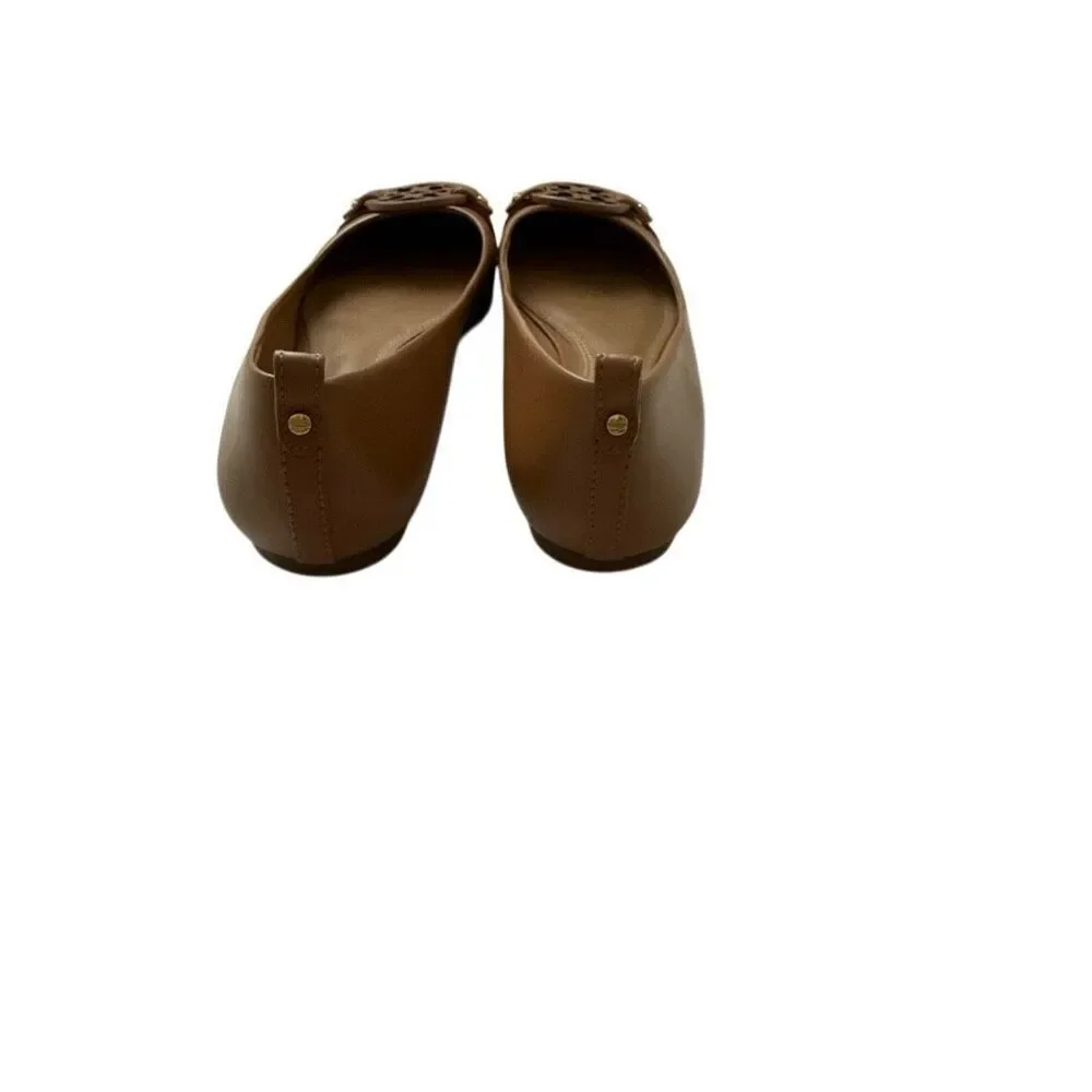 Tory Burch Womens Tan Brown Leather Slip-On Medallion Logo Ballet Flats Size 8.5